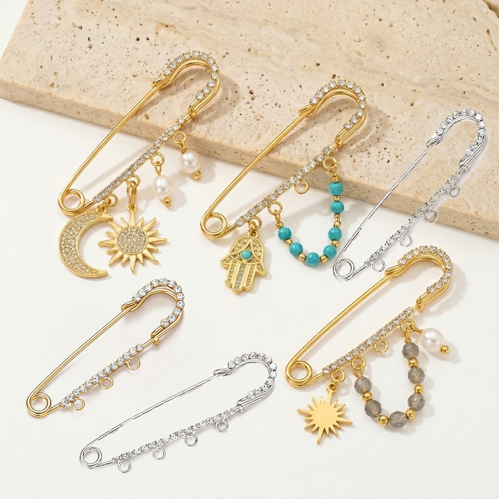 5pcs Rhinestone Charms Safety  - Fishing Hook Size avis et prix